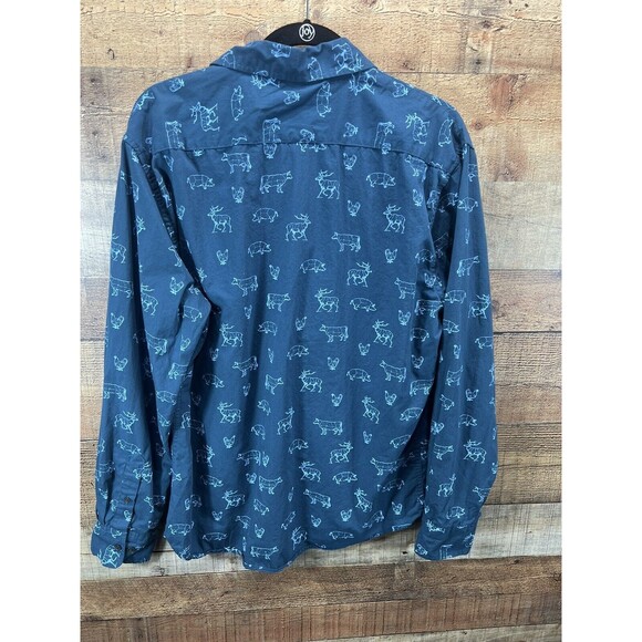 VSTR Premium Mens Blue Button Long Sleeve Shirt Butcher Print Large - Picture 2 of 12